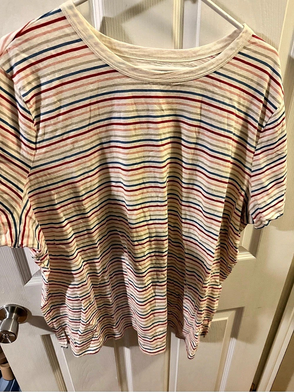 Zadig & Voltaire Striped Short Sleeve Tee in White & Red Size Small